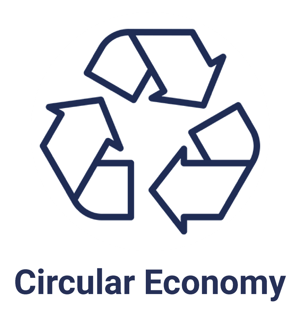 Workers collaborating in a circular economy workshop, discussing recycling and sustainable production